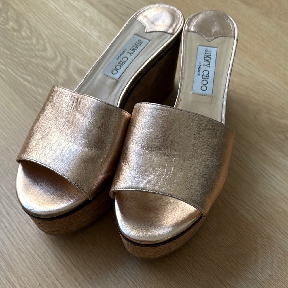 Jimmy Choo Gold Platform Sandals with Metallic Finish